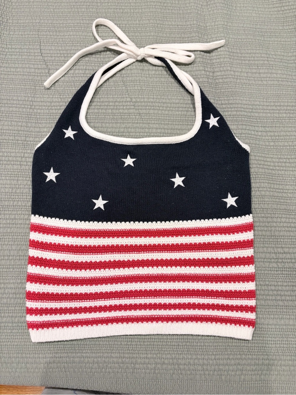 Hollister American Flag Knit Halter Crop Top Red White Blue Size S